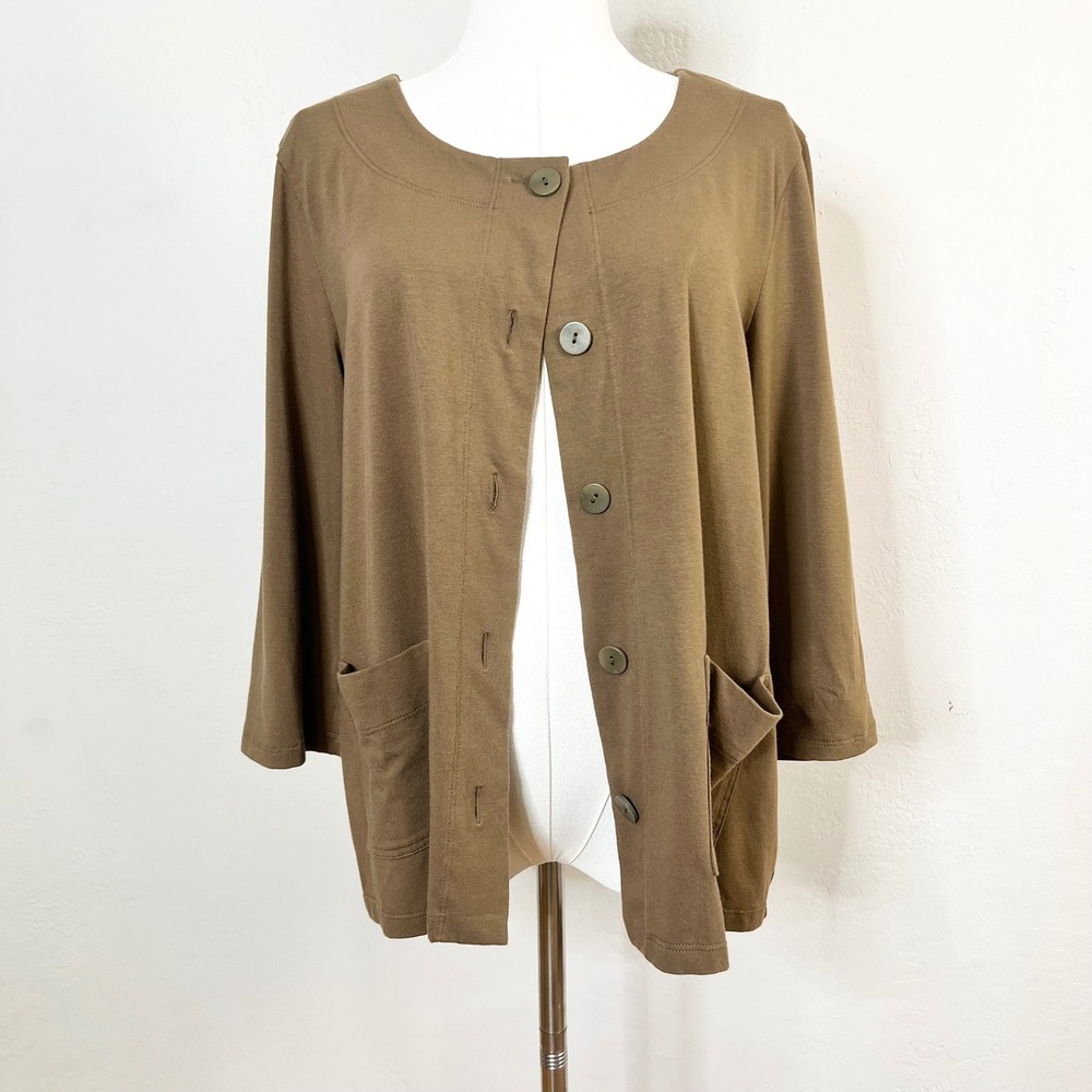 Eileen Fisher Organic Cotton Lycra Button Front Cardigan Jacket Brown Small USA